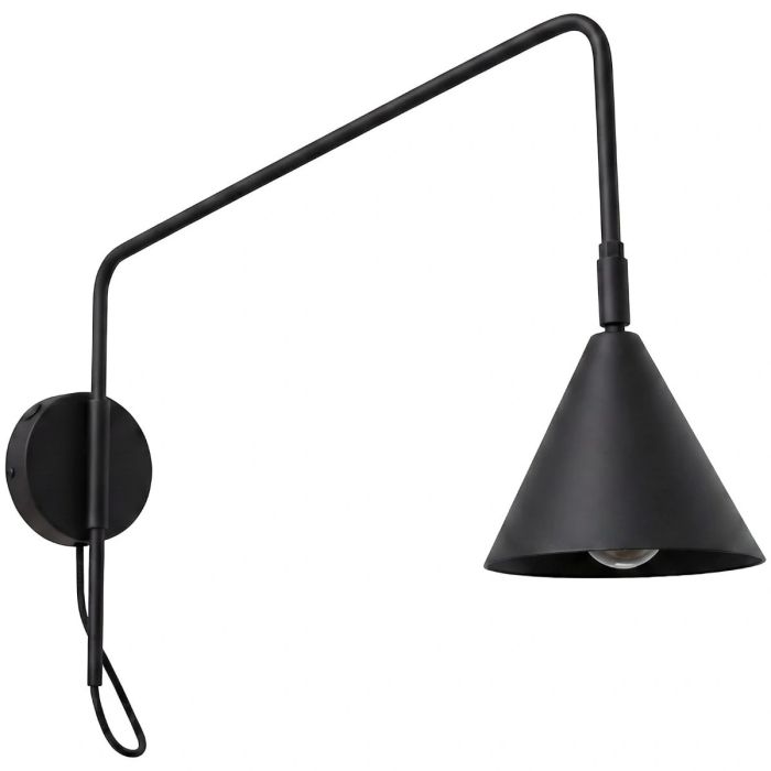 zwart metalen wandlamp met een zwenkarm met een uitval van 61 cm en kantelbare kop