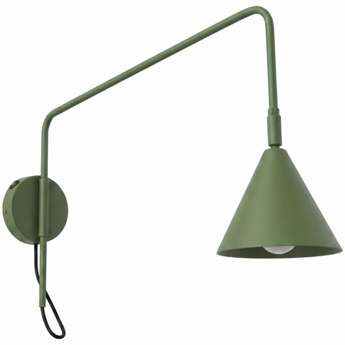olijfgroen metalen wandlamp met een zwenkarm met een uitval van 61 cm en kantelbare kop