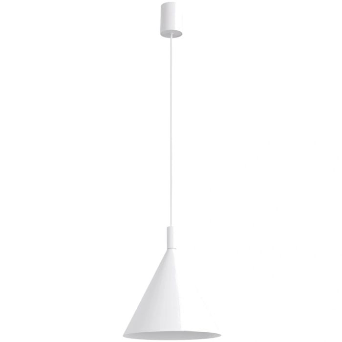 wit metalen kegelvormige hanglamp met een diameter van 25cm