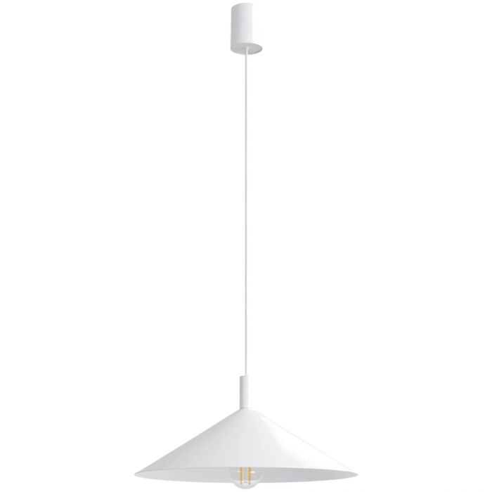 wit metalen kegelvormige hanglamp met een diameter van 40 cm