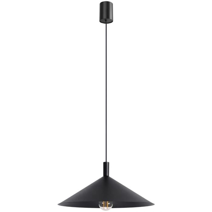 zwart metalen kegelvormige hanglamp met een diameter van 40 cm