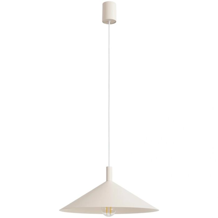 beige metalen kegelvormige hanglamp met een diameter van 40 cm