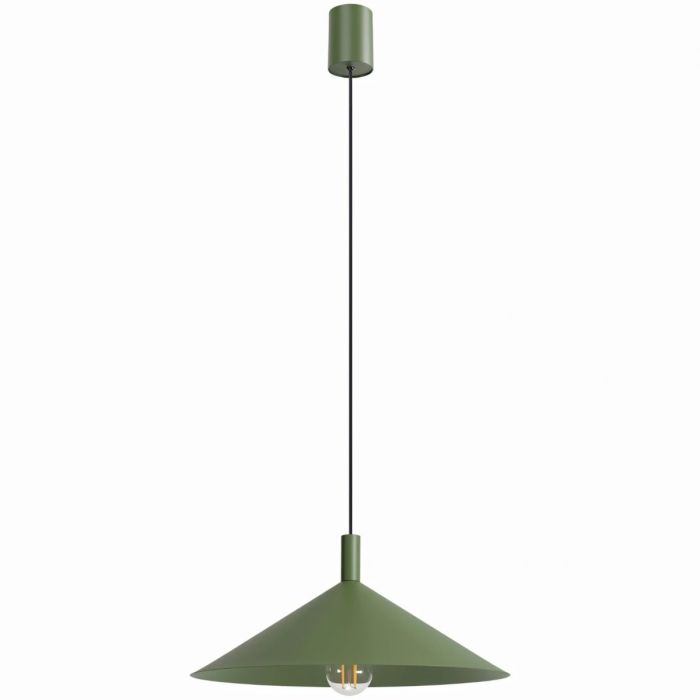 olijfgroen metalen kegelvormige hanglamp met een diameter van 40 cm