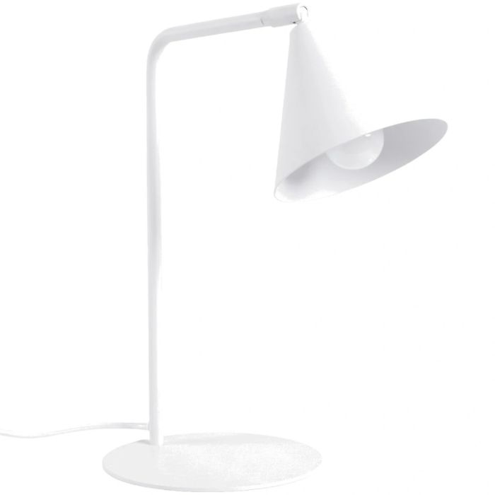 Wit metalen tafellamp van 35 cm hoog met kegelvormig draai en kantelbaar metalen kapje