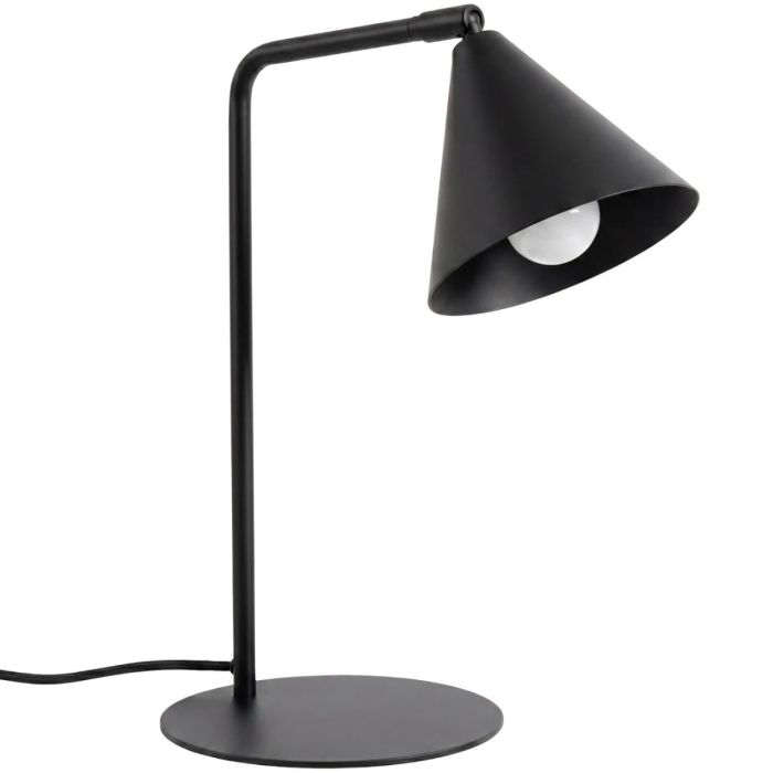 zwart metalen tafellamp van 35 cm hoog met een draaibaar en kantelbaar metalen kegelvormig kapje