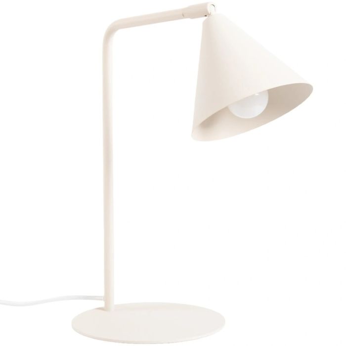 beige metalen tafellamp van 35 cm hoog met een draaibaar en kantelbaar metalen kegelvormig kapje