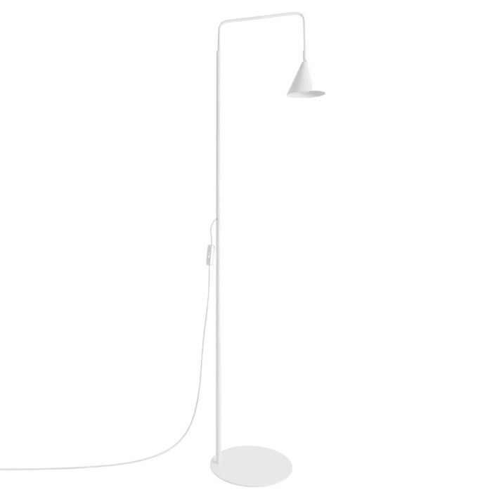 wit metalen leeslamp van 165 cm hoog met een draaibaar en kantelbaar metalen kegelvormig kapje