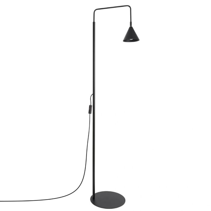 zwart metalen leeslamp van 165 cm hoog met een draaibaar en kantelbaar metalen kegelvormig kapje