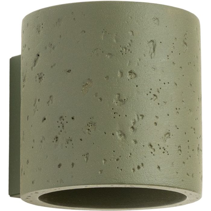 Sollux Orbis olijfgroen betonnen cilindervormige wandlamp van 10cm hoog met up en down licht