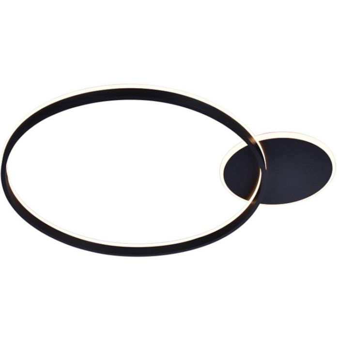 Freelight Orlo zwarte plafondlamp met led ring rond de plafondplaat met een diameter van 26cm en een LED ring van 60cm in diameter voor indirect licht via het plafond
