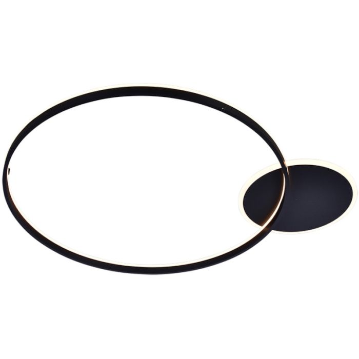 Freelight Orlo zwarte plafondlamp met led ring rond de plafondplaat met een diameter van 33,5cm en een LED ring van 80cm in diameter voor indirect licht via het plafond
