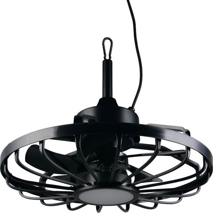 Reality Oslo zwarte plafond ventilator met karabijn haak voor buiten van 51 cm in diameter en LED unit in het midden