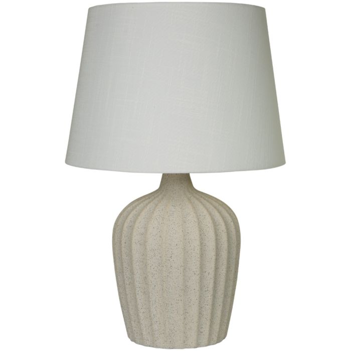 Searchlight Padstow EU66037CR tafellamp van 50cm hoog met geribbelde terrazzo voet in creme kleur met ivoor witte kap van textiel
