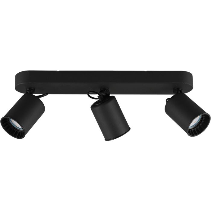 Trio Pago 803500332 zwarte spot van metaal met ovale plafondbalk en drie cilindervormige spots met verdiepte GU10 lampjes
