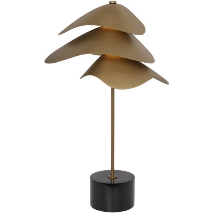 Freelight Pagoda brons-goudkleurige tafellamp van 42cm hoog met drie schaalvormige elementen als kap met LED daartussen