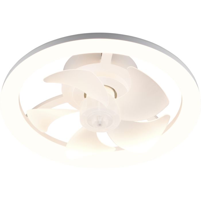 Reality Pajala witte plafondventilator met LED in een rand van 40 cm rond een wit kunststof vijf armige ventilator