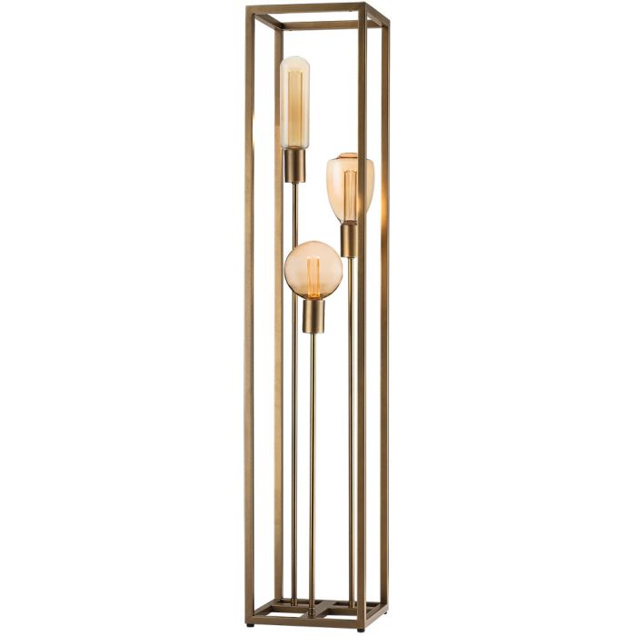 Freelight Palco brons goudkleurige vloerlamp van 120cm hoog met drie staande stangen met E27 fitting in een rechthoekig frame