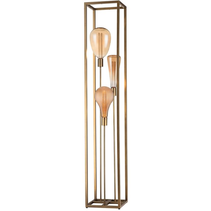 Freelight Palco brons goudkleurige vloerlamp van 160cm hoog met drie staande stangen met E27 fitting in een rechthoekig frame