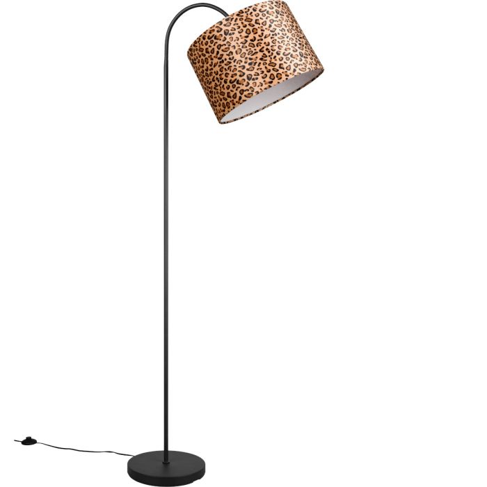 Reality Pardina vloerlamp met ronde kap van 35cm van textiel met een luipaard huid print aan een flexibele stang
