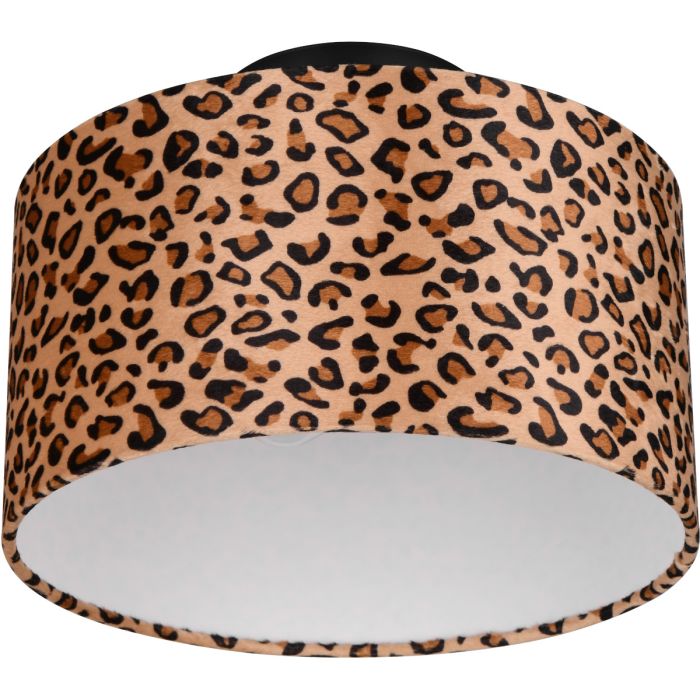 Reality Pardina plafondlamp met ronde kap van 30cm van textiel met een luipaard huid print