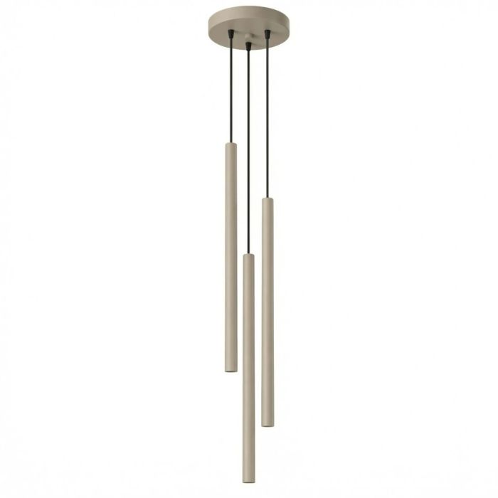 taupe kleurige hanglamp met drie pendels met buisvormige kap van 500 * 25 mm