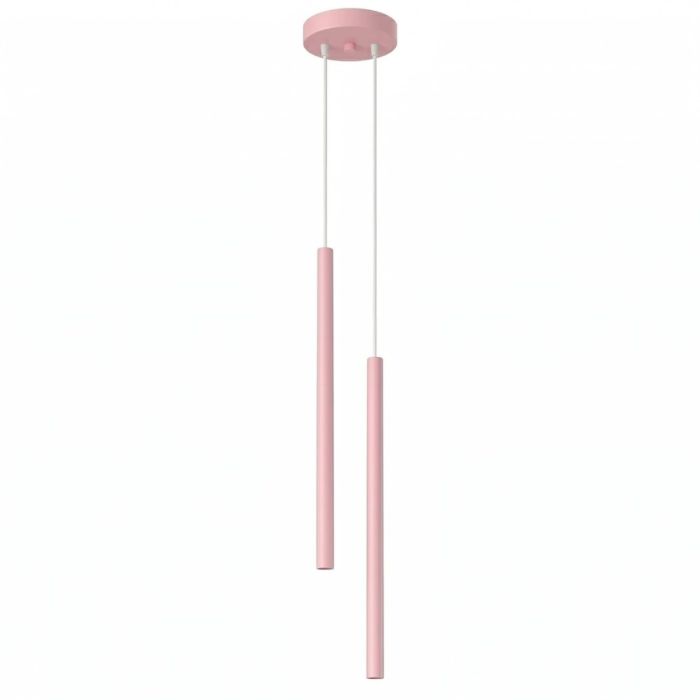 roze hanglamp met twee buisvormige kappen met een diameter van 25 mm en een hoogte van 50 cm