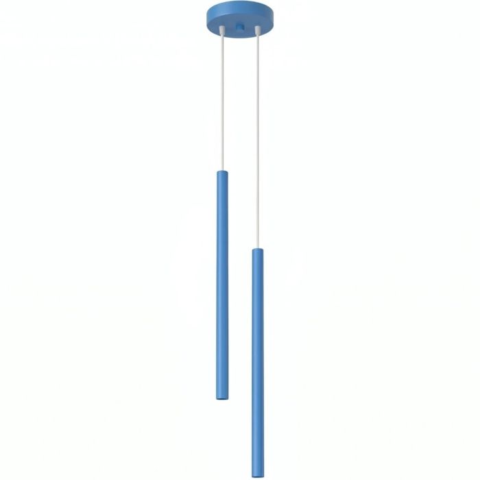 lichtblauw buisvormige hanglamp met twee kappen met een diameter van 25 mm en een hoogte van 50 cm