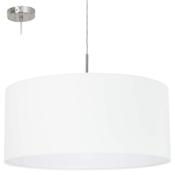 Hanglamp Eglo Pasteri 31575 53cm in diameter grote witte hanglamp van textiel met staal kleurig plafondplaatje