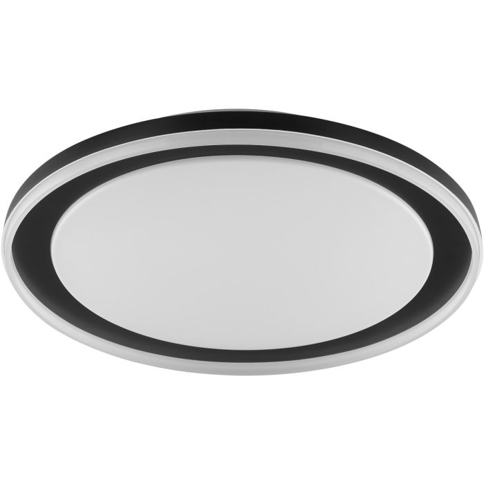 Brilliant Pederson zwarte plafonnière met een diameter van 45 cm met led rand om de LED schaal in het midden