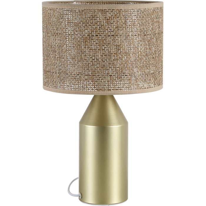Searchlight Pheobe tafellamp van 40cm hoog met goudkleurige flesvormig voet met ronde kap van gevlochten rotan