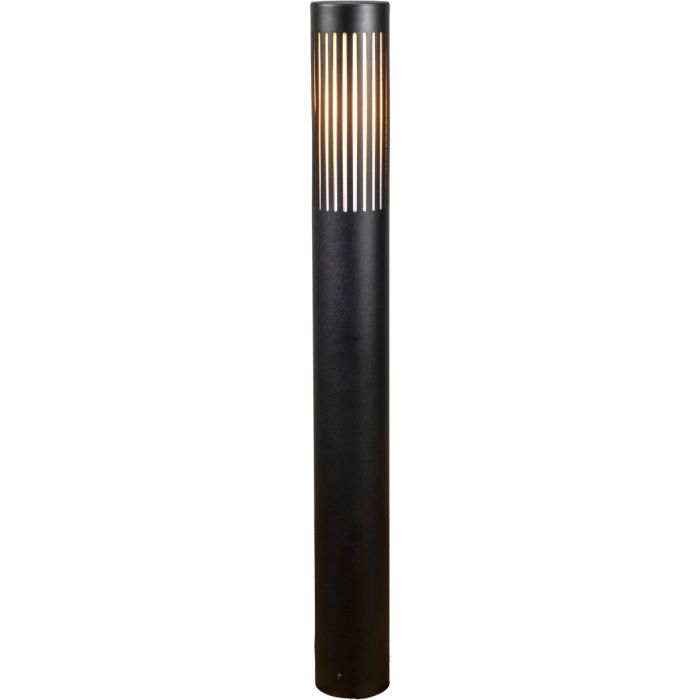 Konstsmide Pistoia mat zwarte paallamp van 95 cm hoog met acryl venster achter een raster
