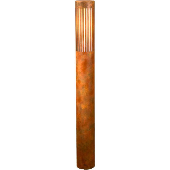 Konstsmide Pistoia roestbruine paallamp van 95 cm hoog met acryl venster achter een raster