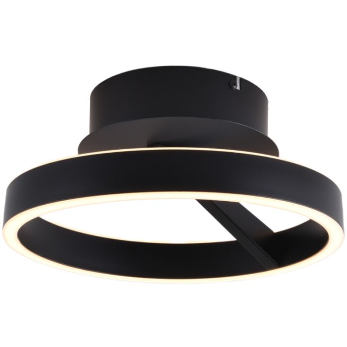 Freelight Pilota zwarte plafonnière van 30cm in diameter met cirkelvormige ring met geïntegreerde LED