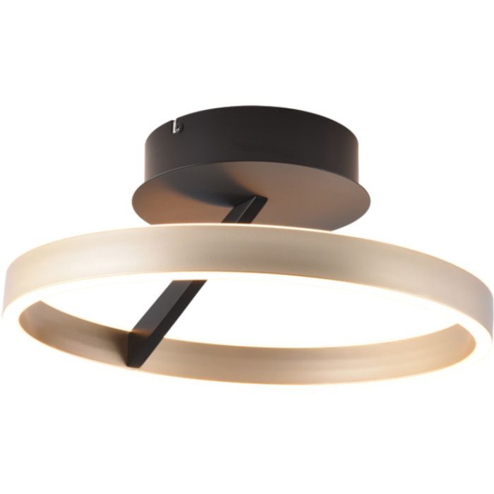 Freelight Pilota zwarte plafonnière van 40cm in diameter met goudkleurige cirkelvormige ring met geïntegreerde LED