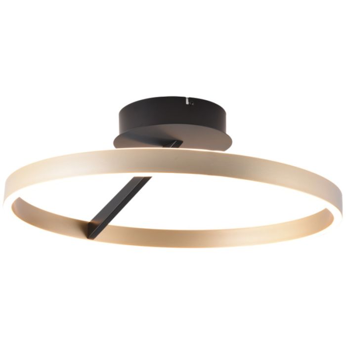 Freelight Pilota zwarte plafonnière van 55cm in diameter met goudkleurige cirkelvormige ring met geïntegreerde LED
