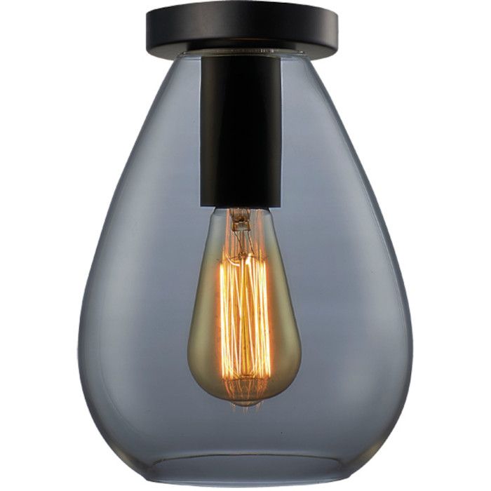 Freelight Dorato PL2001SK zwarte plafondlamp met druppelvormig rookglazen kap