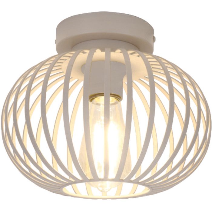 Freelight Aglio creme kleurige plafondlamp van 25cm in diameter met open kap van dunne reepjes metaal en st64 edison lamp