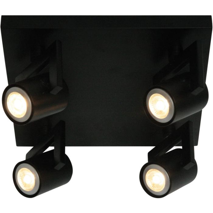 Freelight Valvo PL9944Z zwarte vierkante plafondspot met vier cilindervormige spotjes met 5w GU10 lampjes