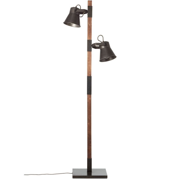 Brilliant Plow 82156/46 industriele vloerlamp van hout en burned steel. Met twee stallen spots