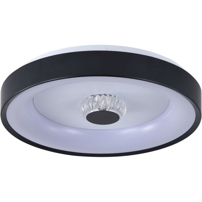 Searchlight Polka zwarte plafonnière van 38,5cm in diameter met een zwarte rand en een kunststof kristallen binnenstuk en geïntegreerde LED