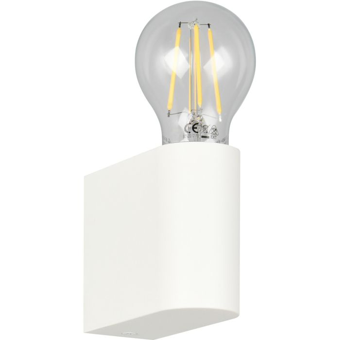 Trio Pratella eenvoudige witte wandlamp van 8cm hoog met een open helder E27 peertje met helder glas