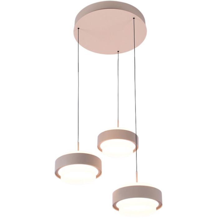 Freelight Puleggia creme kleurige hanglamp van 35 cm in diameter met drie pendels met geïntegreerde LED en katrolsysteem voor de hoogte