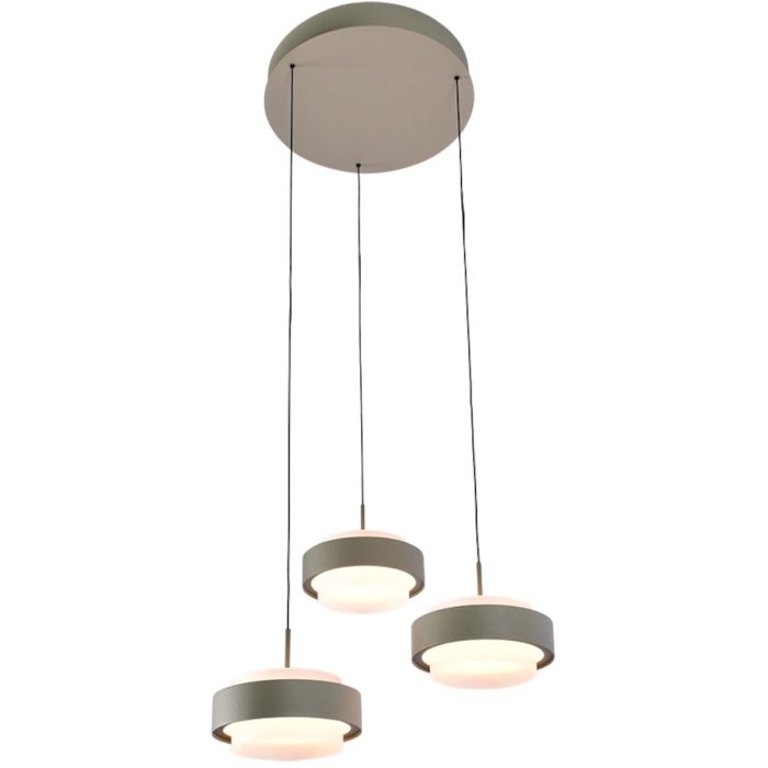 Freelight Puleggia olijf groene hanglamp van 35 cm in diameter met drie pendels met geïntegreerde LED en katrolsysteem voor de hoogte