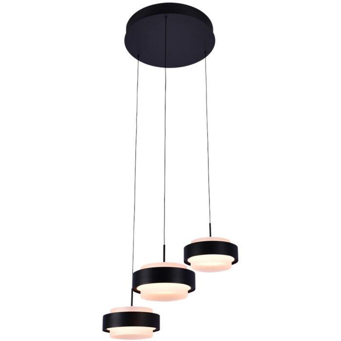 Freelight Puleggia zwarte hanglamp van 35 cm in diameter met drie pendels met geïntegreerde LED en katrolsysteem voor de hoogte