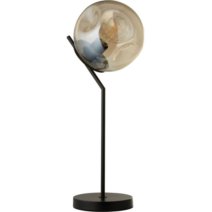 Searchlight Punch EU22121-1BK zwarte tafellamp met bolvormig champagne kleurig gedeukt glazen kap