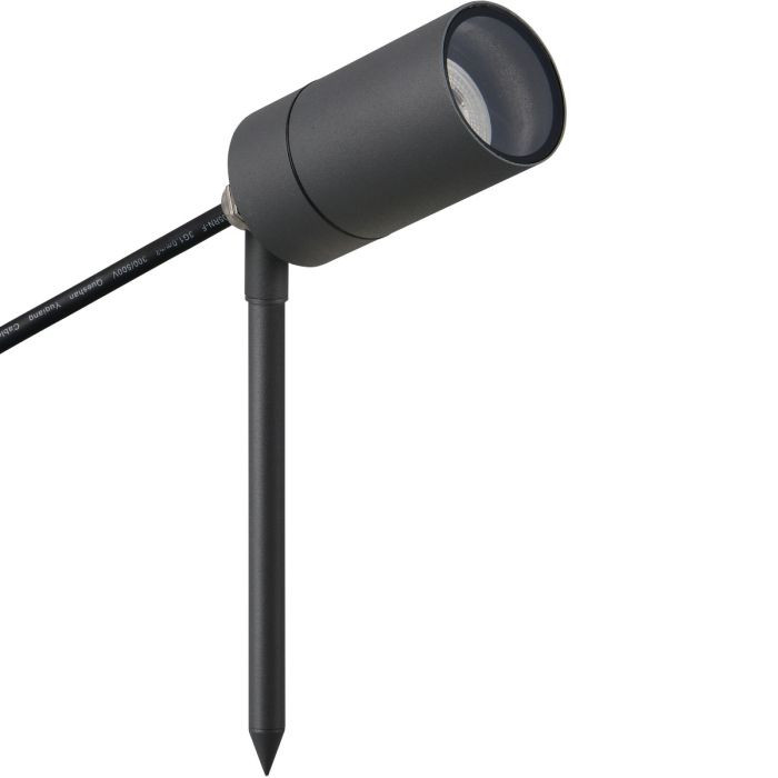 Reality Purus R86871042 antraciet grijze tuinspot van 27,5 cm hoog inclusief een 20 cm hoge grondspies met een spotje voor 35 mm GU10 LED lampen
