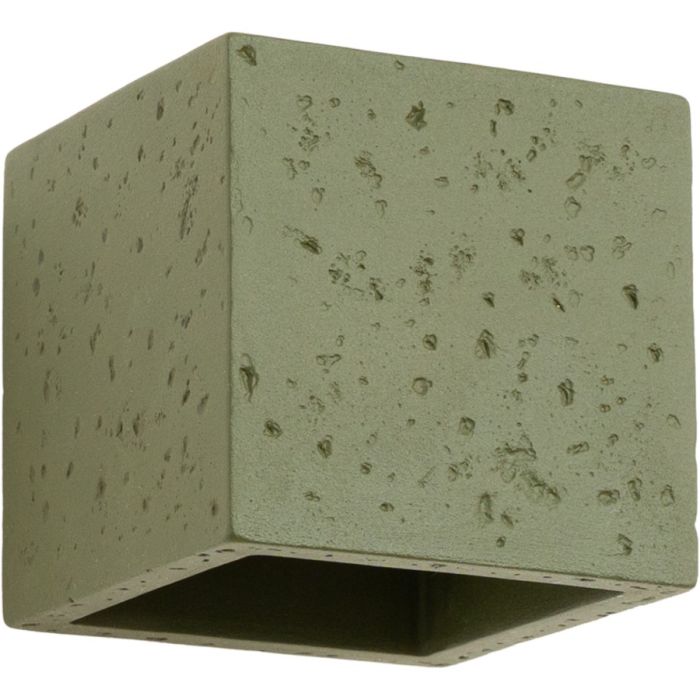 Sollux Quad olijf groene vierkante wandlamp van 10cm in doorsnede met up en down licht met een G9 fitting
