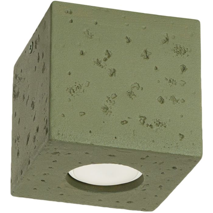 Sollux Quad olijf groen vierkante plafondlamp van 10cm in doorsnede met een GU10 lampje