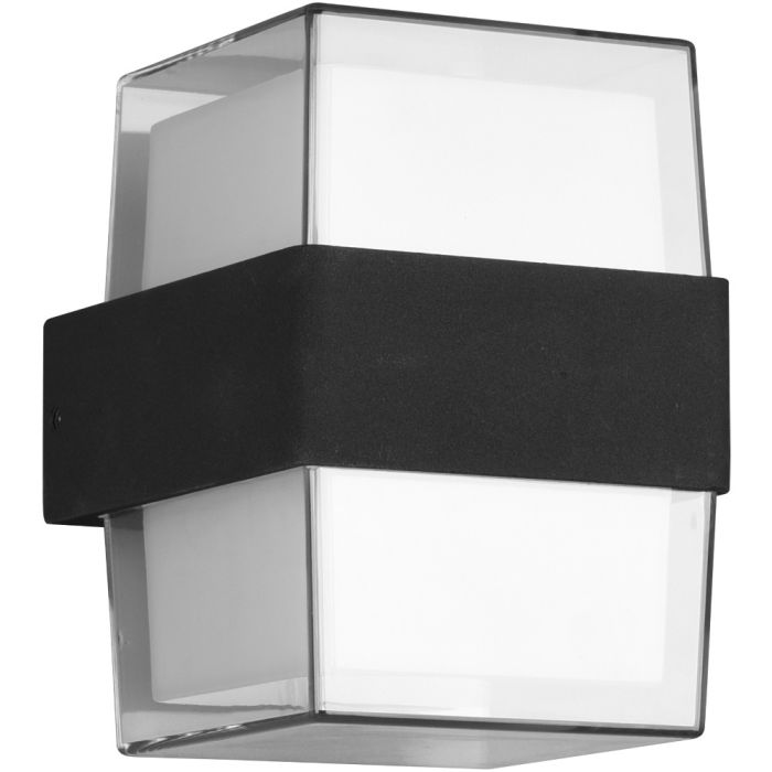 Trio Molina wandlamp voor buiten van 13,2 cm hoog met een rechthoekige transparante buitenkap en witte binnenkap naar boven en beneden met geintegreerde LED