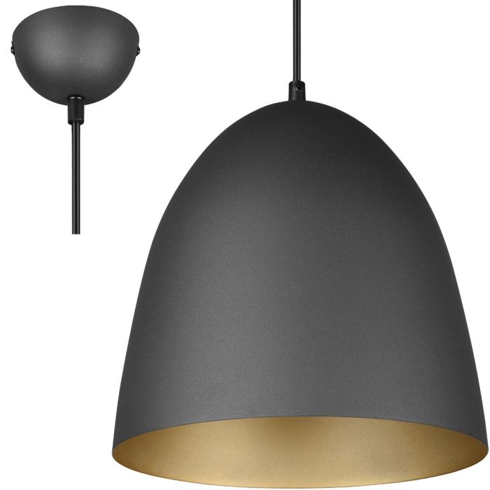 Trio Tilda mat zwarte hanglamp met eivormige metalen kap met goudkleurige binnenzijde van 25 cm in diameter